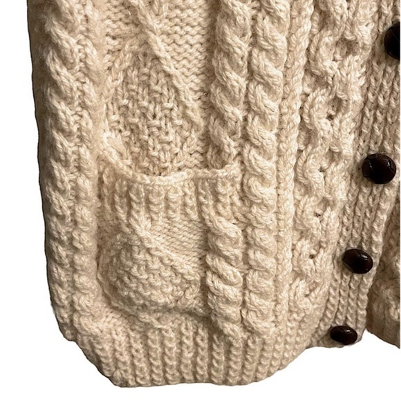 Anne McCool Designs Pure Irish Wool Cream Cable Knit Cardigan Sweater Size M - Picture 5 of 10